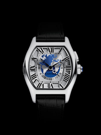 Cartier Tortue multiple time zone watch in white gold