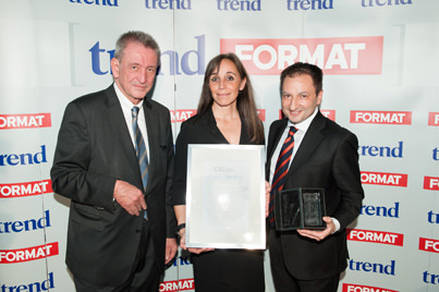 Claudia Stich, Communications Manager and Renato Bonina, Managing Director Europe of Carl F. Bucherer with the Chrono Award 2013