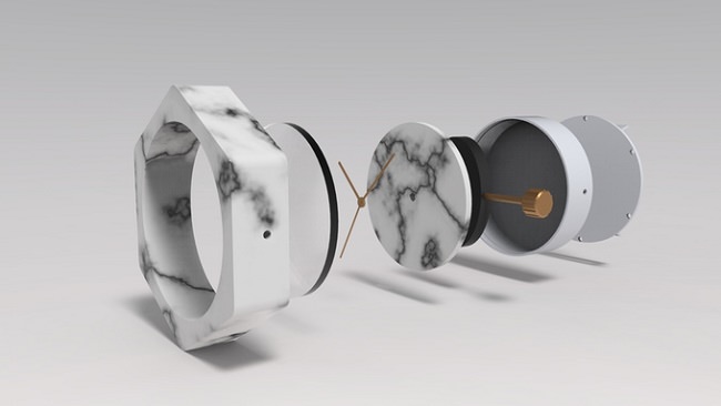 The watch is made of genuine marble, with the exception of the movement