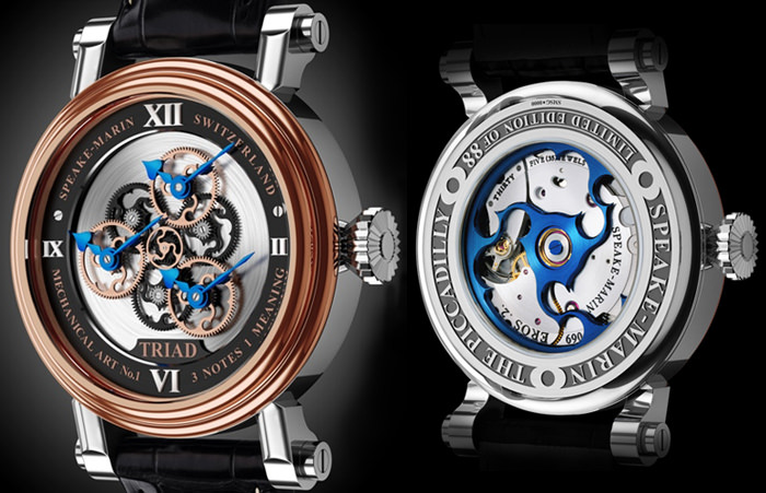 Front & back of Speake-Marin's Triad timepiece.