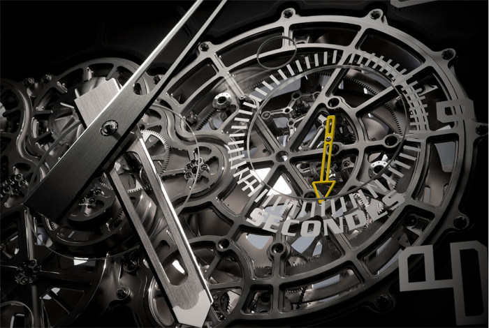 Close-up of the clock's movement
