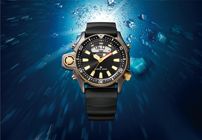 For another anniversary in 2025 — the 40th anniversary of the Aqualand — Citizen celebrated this iconic model, the first dive watch with an integrated electronic depth sensor, with a limited-edition tribute in the Promaster line, featuring an ana-digi display.