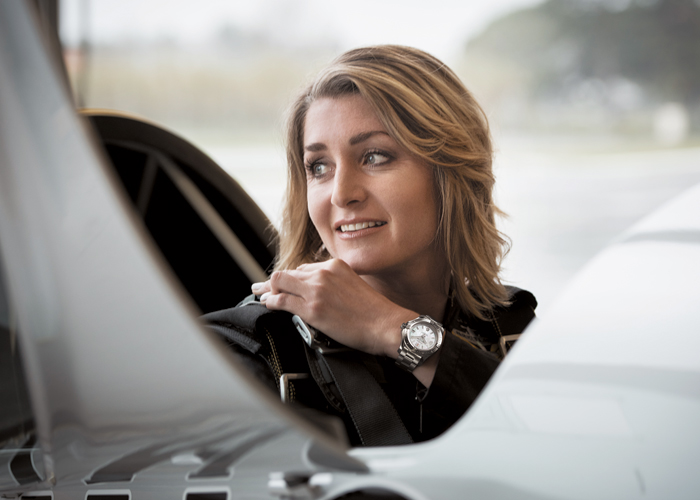 world champion aude lemordant wearing her breitling colt 36