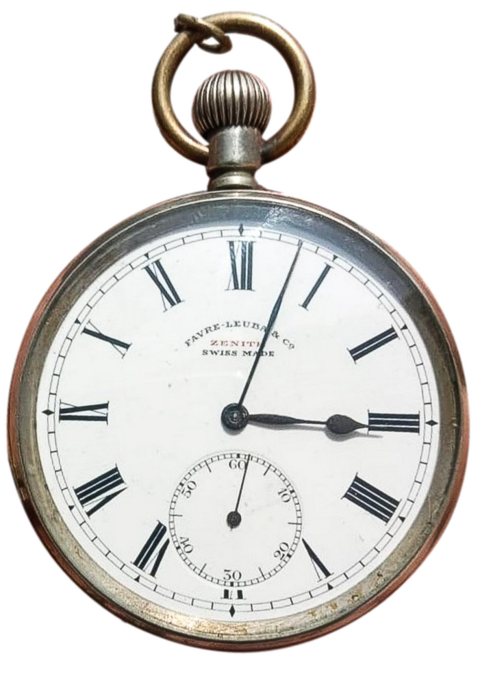Double-signed Zenith Favre-Leuba pocket watch with Nizam's Guaranteed State Railway (N.G.S.R.) etched on the case-back