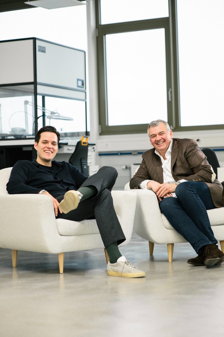 Cédric Joos, brand manager of Hautlence (left), with Guillaume Tetu, co-founder and chairman.