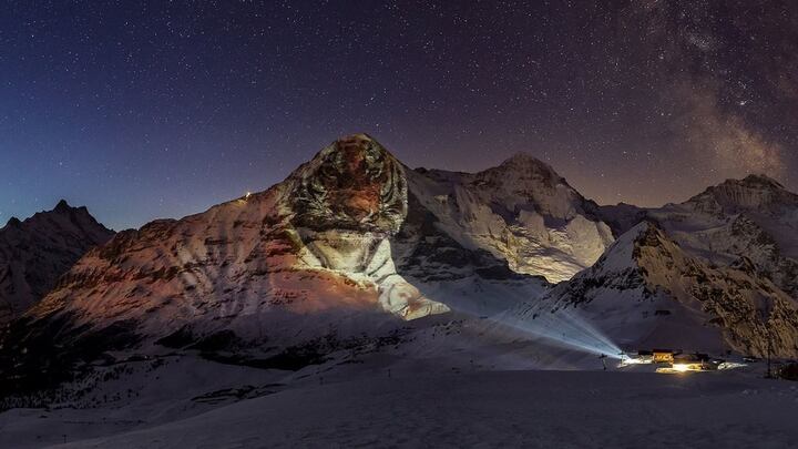 Gerry Hofstetter's projection of a giant tiger onto the Eiger. The Swiss artist, who creates light art all over the world, is sponsored by Swiss Military Hanowa.