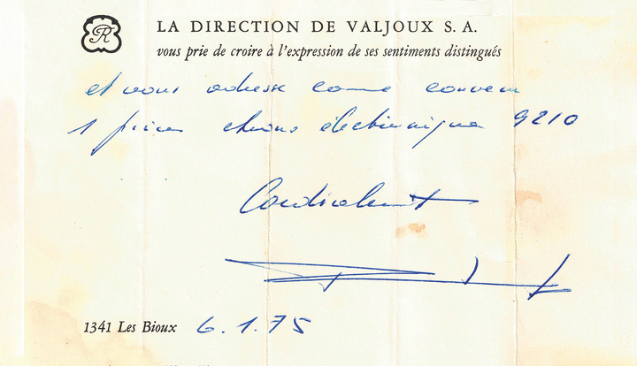 Valjoux S.A. delivery note, dated 6.1.75