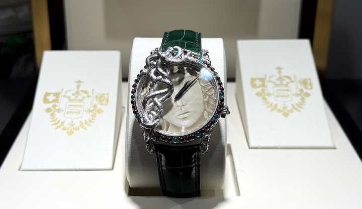 This year, Prince Jewellery & Watch is presenting luxury creations from six internationally renowned watch brands, including a unique platinum version of the Medusa timepiece (right) created exclusively for the exhibition by Sarcar.