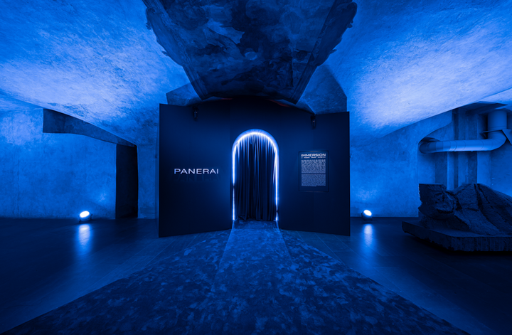 Panerai's *Immersion* exhibition in Florence: a series of immersive rooms tracing chapters in the brand's history, from its Florentine roots to its military heritage and mastery of luminescence, all set within the crypt of the Museo Marino Marini in the heart of the city.