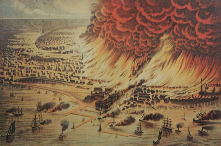 Image of the Great Chicago Fire (1871), published by the Chicago Historical Society. Tissot Archive.