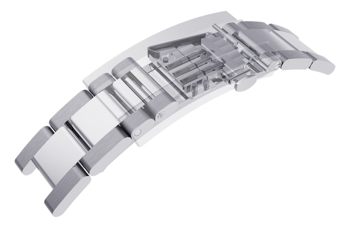  The Watchlock® system, integrated into the folding clasp, is designed to prevent the watch from being lost through accidental or intentional opening of the clasp. The lock is activated and deactivated using a mini-key (supplied on its own key ring).