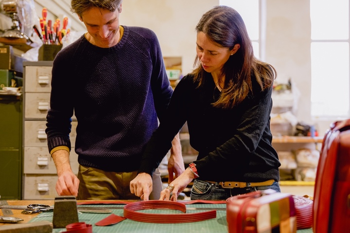 Elvis and Kresse Wesling, founders of Elvis & Kresse, a British leather goods company built around circularity. The company transforms waste materials into high-end accessories and donates 50% of all profits to charitable causes.
