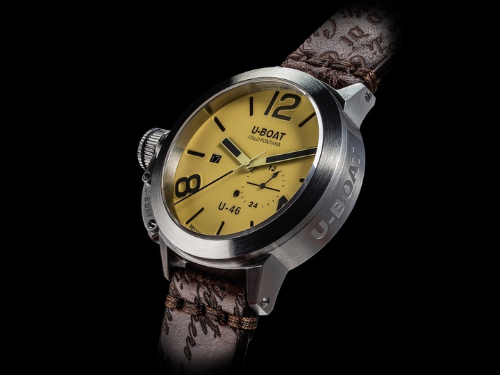 U-Boat also revisits its iconic Classico with the new Classico U-46, whose steel case has been “downsized” to 46 mm. Remaining faithful to the collection's signature design codes, it retains its left-side crown with the brand's patented crown protection system, a three-layer dial available in black or beige, and a customised Sellita SW200 automatic movement.