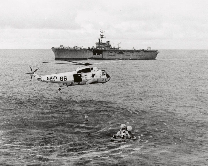 Apollo 13 crew recovery after splashdown. ©NASA