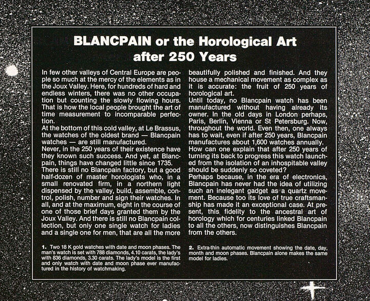 Blancpain's “manifesto” in a 1985 issue of Europa Star