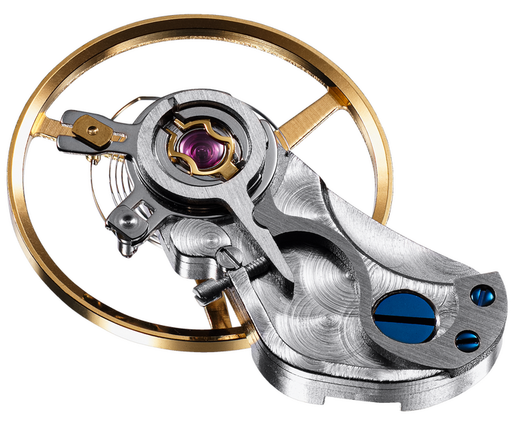 The “woodpecker” regulation developed by Mühle-Glashütte. Named after the bird, it provides shock protection in addition to the Incabloc system already in the movements the brand uses.