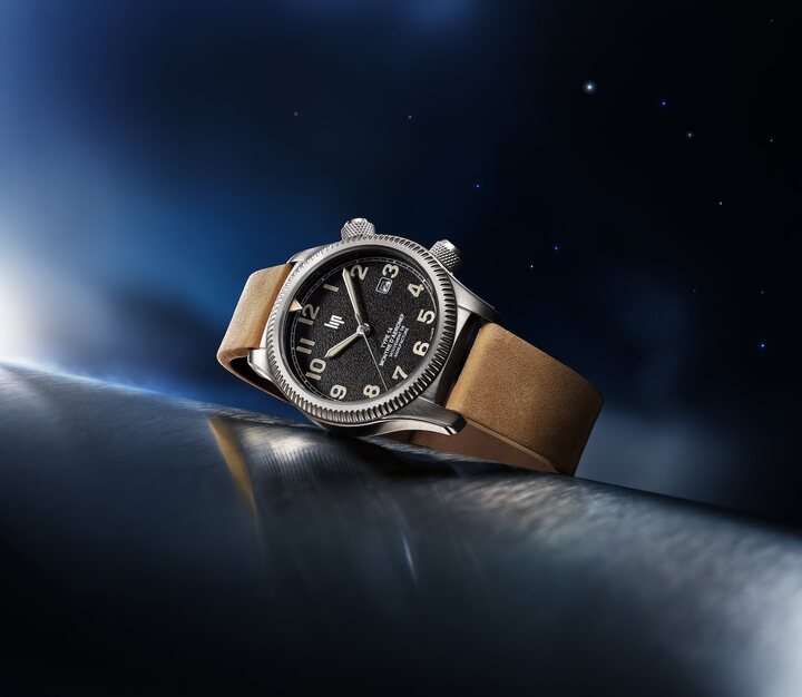 Under the new Type 14's runway-textured black dial is the R26 automatic mechanical movement.