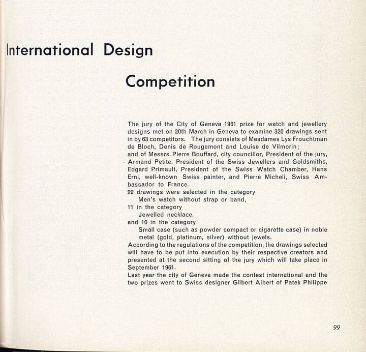 Gilbert Albert, winner of the City of Geneva design award with Patek Philippe in 1960
