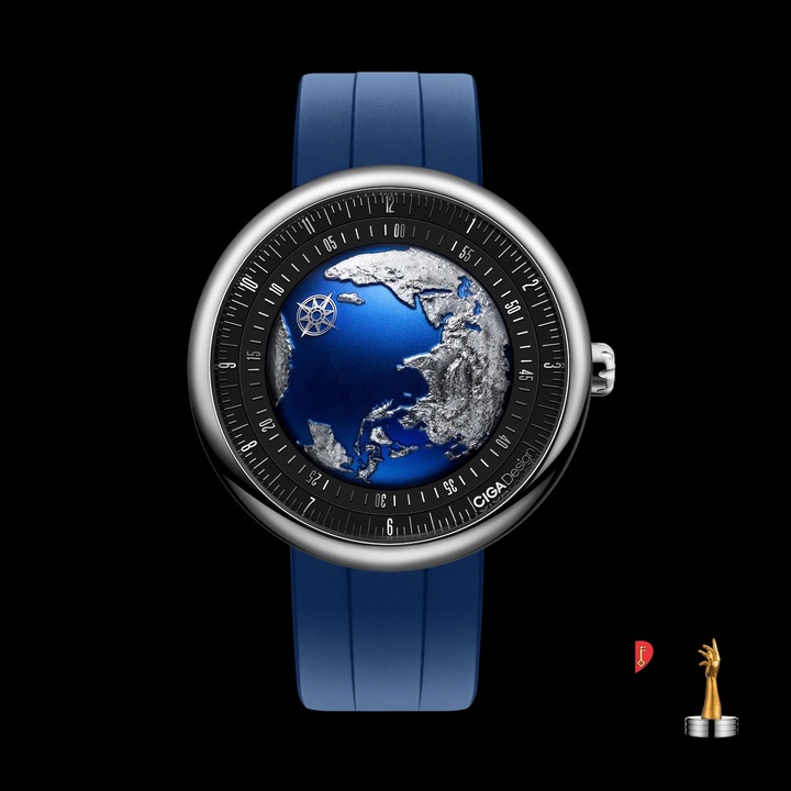 Blue Planet is a GPHG-winning automatic watch that reimagines time around Earth's rotation. The CNC micro-engraved miniature Earth dial is powered by a self-developed automatic movement featuring CIGA design's Asynchronous-follow Technology, telling time from a single point where hours and minutes meet