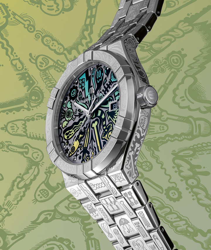 The Aikon Automatic Wotto, limited to 1,000 pieces, is covered with illustrations by British artist Wotto, a leading figure in street art.