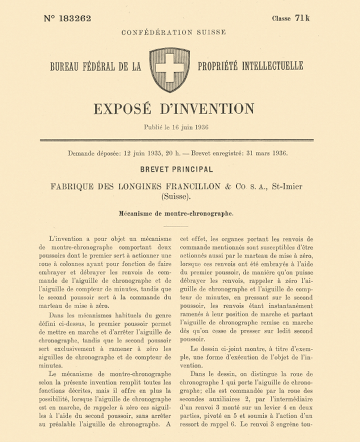 The flyback patent, application filed on 12 June 1935 and patent registered on 31 March 1936.