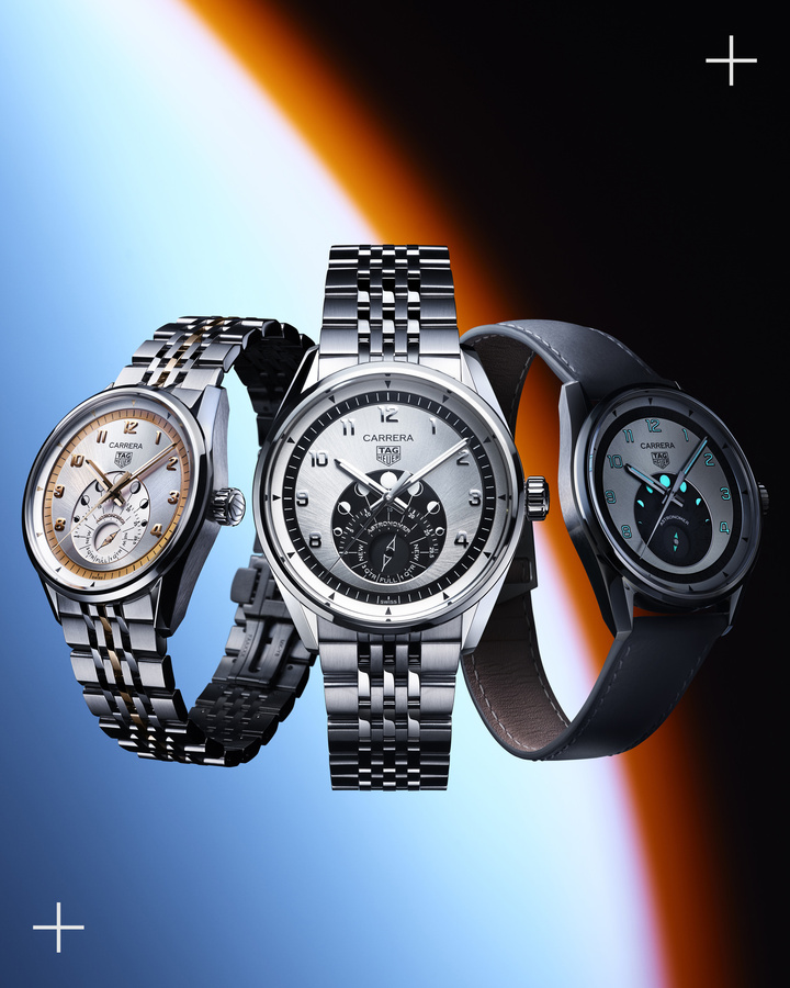 Powered by the new Calibre 7 with a 50-hour power reserve, the TAG Heuer Carrera Astronomer reinvents the moon phase display with its rotating disc at 6 o'clock showing the seven phases of the moon. The case back reveals an astronomical observatory, celebrating the cosmic inspiration behind the collection.