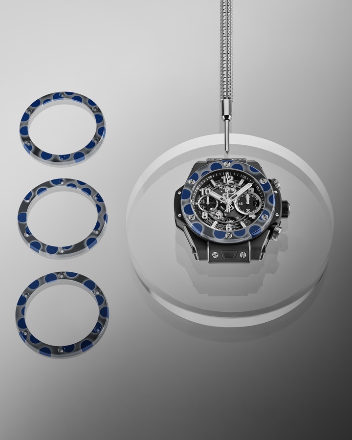 This year, Hublot presented an innovation that took several years to develop: the multicoloured ceramic watch dubbed ‘Magic Ceramic'. The dark-grey ceramic bezel of the Big Bang Unico Magic Ceramic is covered with circles of an intense blue arranged in an organic and seemingly random pattern.