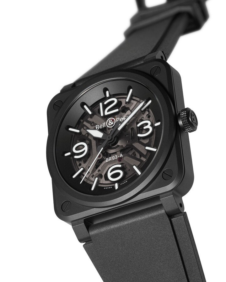 Designed for the 20th anniversary of the first square Bell & Ross watch, the BR-03 Skeleton comes as three complementary versions - Black Ceramic, Lum Ceramic and Grey Steel - that showcase the brand's expertise in skeletonisation and luminescence.
