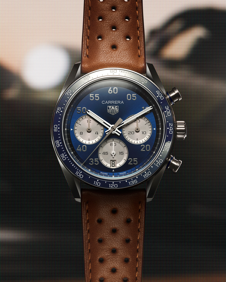 The TAG Heuer Carrera Chronograph Sport combines a redesigned 42mm steel case, ceramic tachymeter bezel and automatic TH20-00 calibre with an 80-hour power reserve.