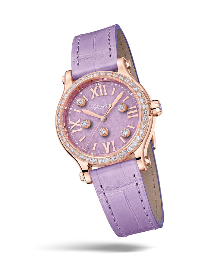 New 33mm limited edition of the Happy Sport with a lilac-toned lepidolite dial