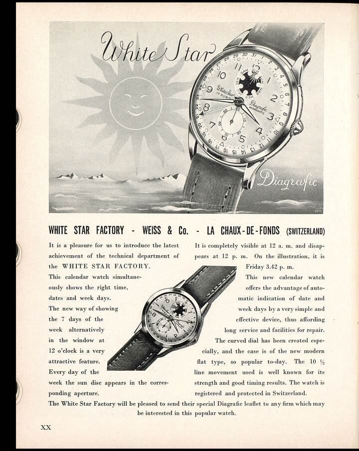 The White Star brand and its Diagrafic model in a 1952 edition of Europa Star.