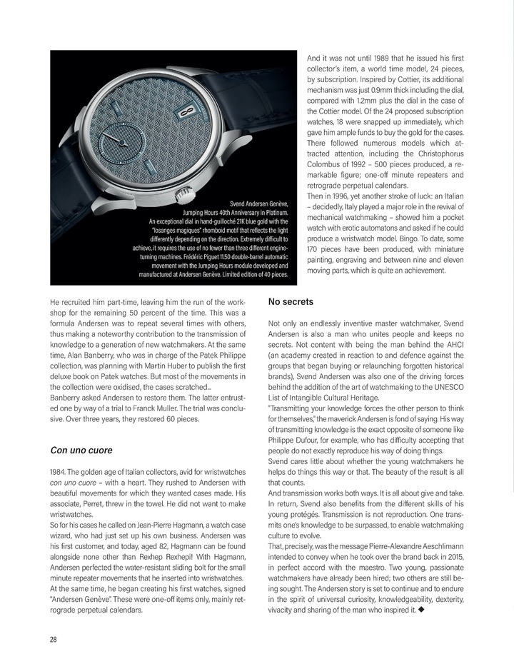 Pierre Maillard's profile of Svend Andersen as a guiding figure for the contemporary independent watch scene, published in Europa Star in 2021.