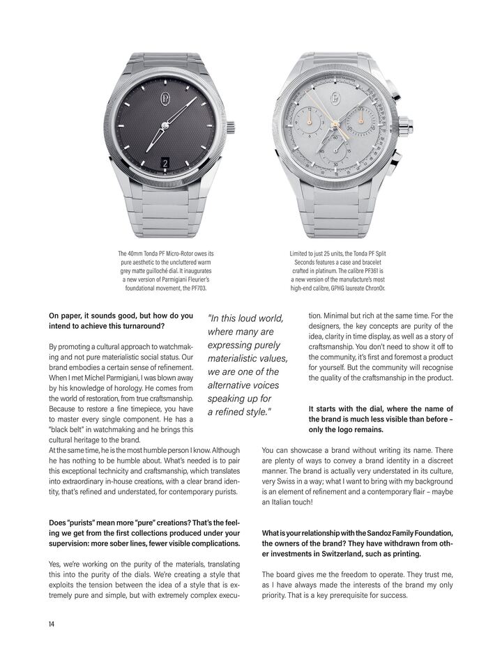 An interview with newly appointed CEO Guido Terreni on his vision for Parmigiani Fleurier, in 2021 in Europa Star.