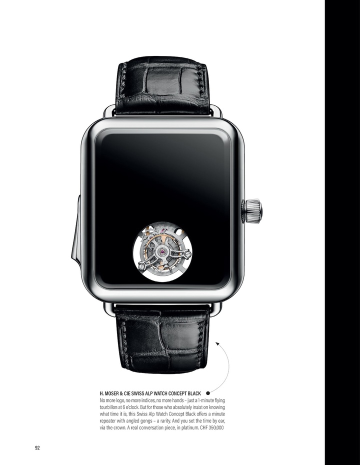 The Swiss Alp Watch is one of those bold concept models that propelled H. Moser & Cie into the limelight during the second half of the 2010s. Here is an archive image from Europa Star dating from 2019. Since then, the brand – which has grown tenfold in size – has toned down some of its more provocative features, whilst retaining a resolutely experimental character.