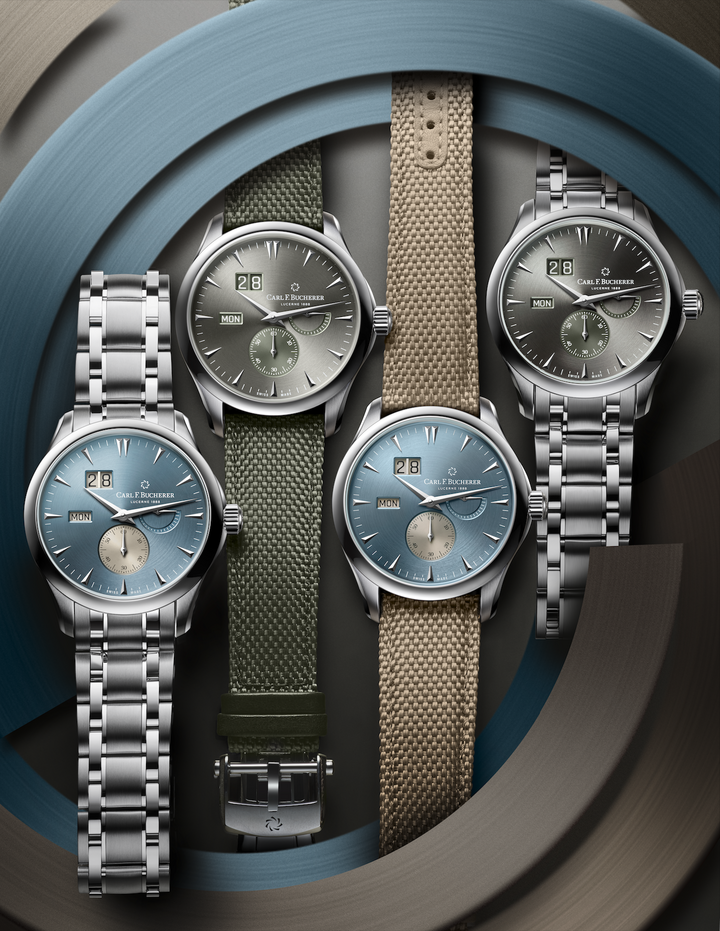 The Carl F. Bucherer Manero Peripheral BigDate has a power reserve of 55 hours and is water-resistant to 3 bar (30 m).