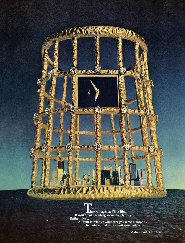 Piaget Cuff Watch. Piaget advertisement, 1969.