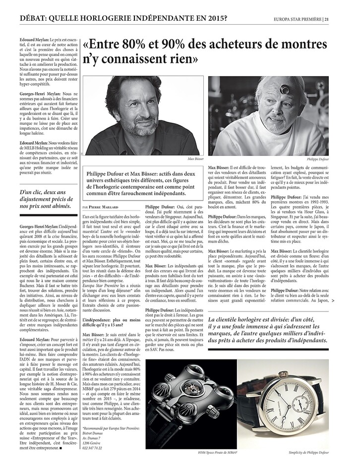 A joint interview with Georges-Henri and Edouard Meylan, conducted ten years ago in 2015 in Europa Star, on the early days of MELB Holding. “Our model is the Swiss Confederation,” says Georges-Henri Meylan. “There's a clear momentum building,” adds Edouard Meylan.