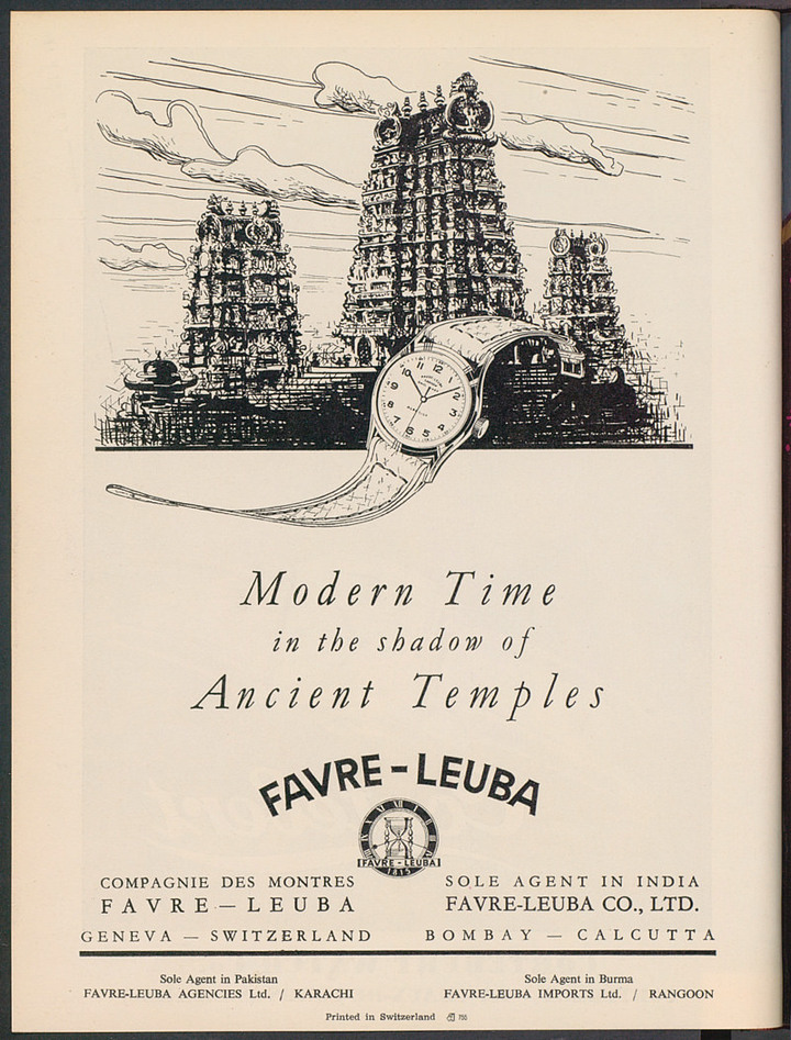 In 1950, as this ad published in the Asia edition of Europa Star shows, India was still one of Favre-Leuba's largest markets. The brand enjoyed an excellent reputation there.