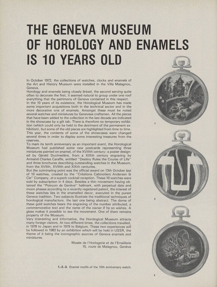 In 1982, the newly launched “Créations Cabinotiers Andersen & Cie” made a name for themselves by creating 10 Poinçon de Genève enamel models for the 10th anniversary of the Geneva Museum of Horology and Enamels.