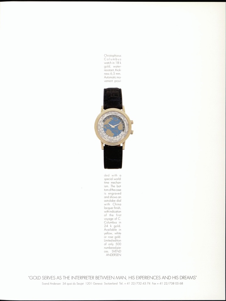 The worldtimer put Svend Andersen on the horological map in the early 1990s. Shown here, in Europa Star in 1992, the Christopher Columbus.