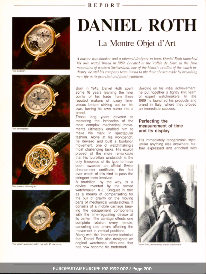 The work of Daniel Roth as featured in Europa Star in 1992