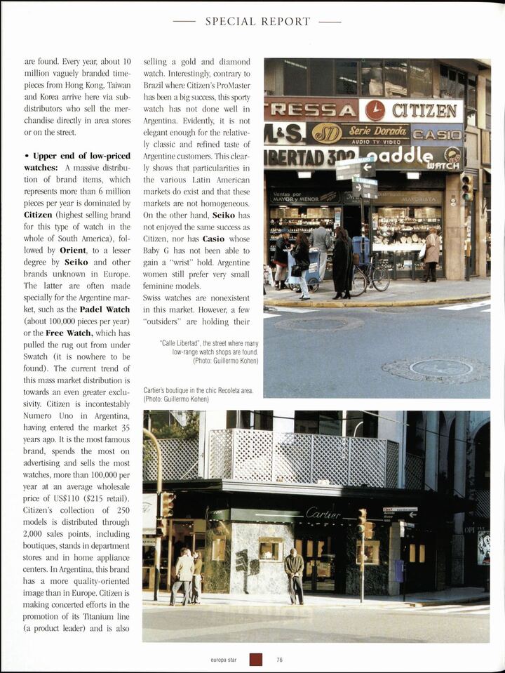 In the same issue, Europa Star reported on watch retailing in Argentina and Chile. At that time, distribution followed the traditional model of brand-distributor-retailer.