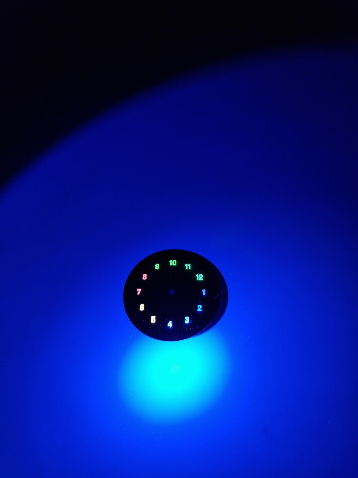 Tutti Frutti' dial with luminescent hour markers in various colours