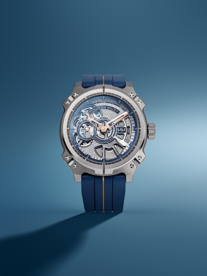 Inspired by the blueprint drawings used by engineers for their technical definition sketches, the MU05-103, crafted in Grade 5 titanium and powered by the MM01-SK calibre, embodies the fusion of industrial design and cutting-edge mechanics.
