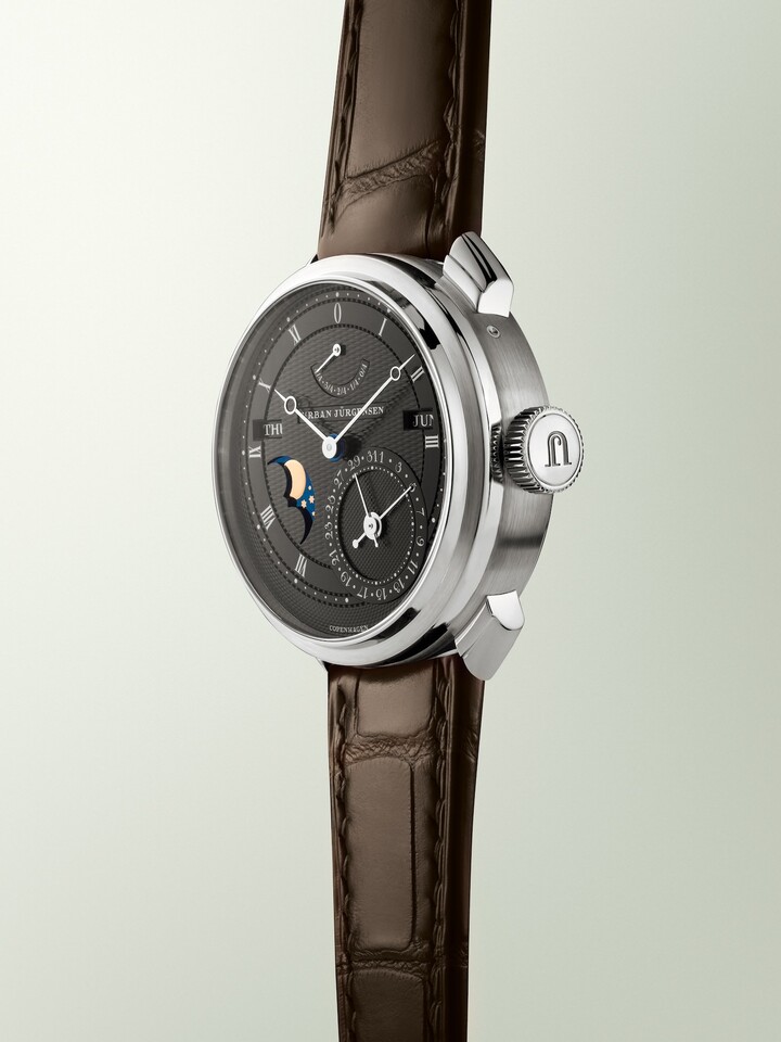 The UJ-3, a collaboration with Andreas Strehler, combines a precision moon-phase indication that is accurate for 14,000 years with Urban Jürgensen's double wheel natural escapement.