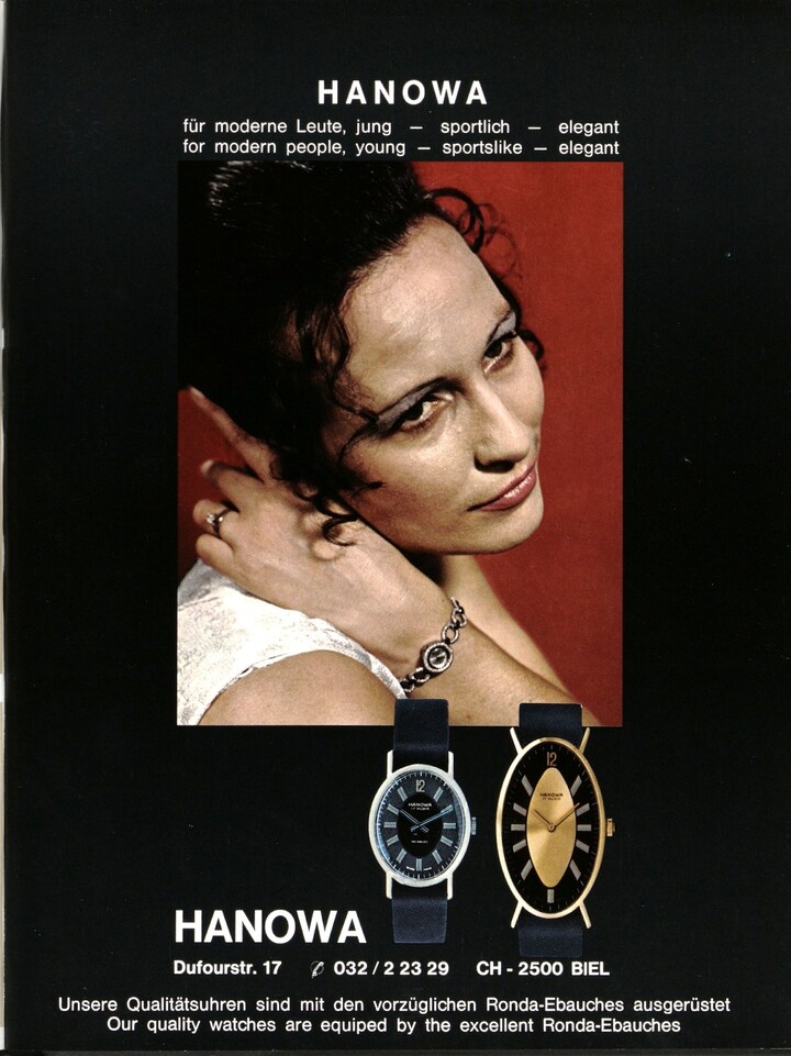 Hanowa watches featured in Europa Star in the 1970s. Throughout the Seventies, Hanowa made its name for watches at affordable prices, primarily for women, that emphasised a wide variety of shapes and designs – a strategy that helped the brand weather a difficult decade for the Swiss watch industry.