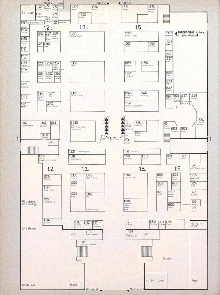 A plan of the Basel Fair in 1975. After the giant stands of the two last decades, will we see a return to more understated luxury in 2021?