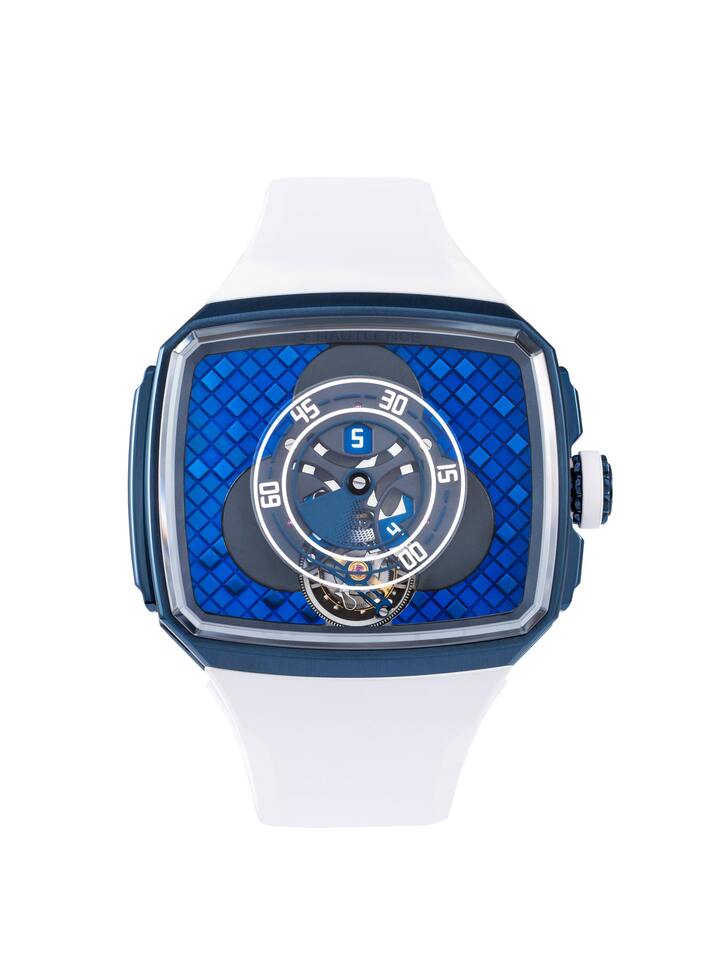 Presented at Geneva Watch Days, the Vagabonde Tourbillon Series 4 and Vagabonde Tourbillon Series 5 combine a wandering hour display with a flying tourbillon. The choreography of the hours unfolds above the three-dimensional dials, set in Hautlence's iconic rectangular case.
