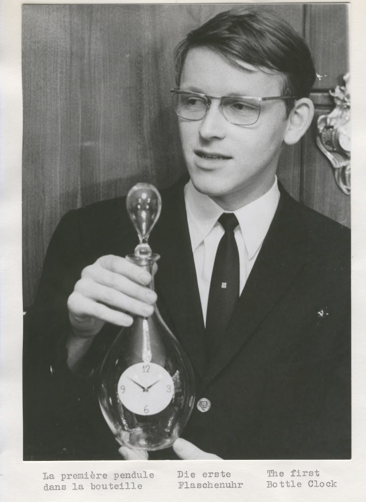The young Svend Andersen with his first clock in a bottle in 1969