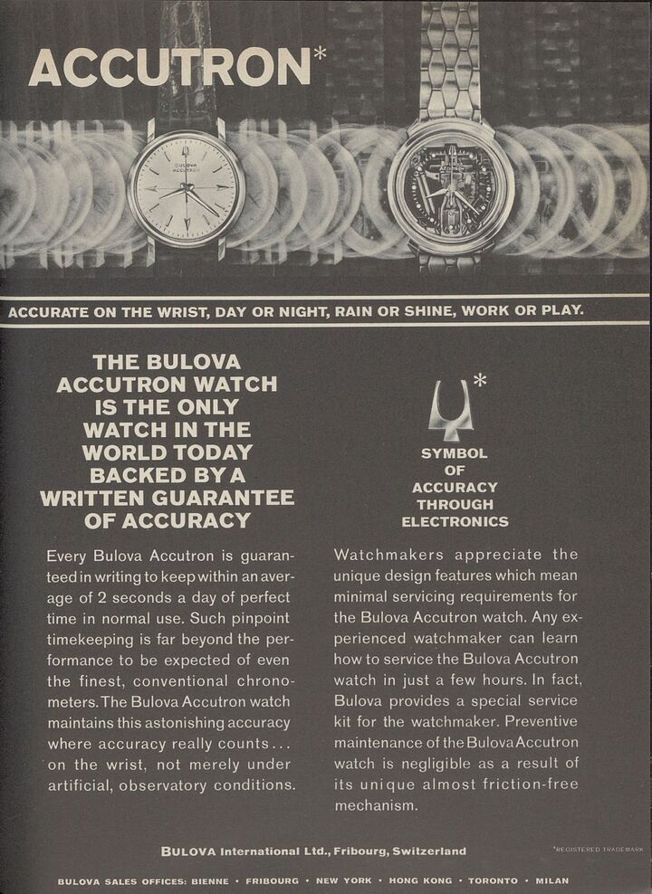 An advertisement for the young Accutron brand published in Europa Star in 1963